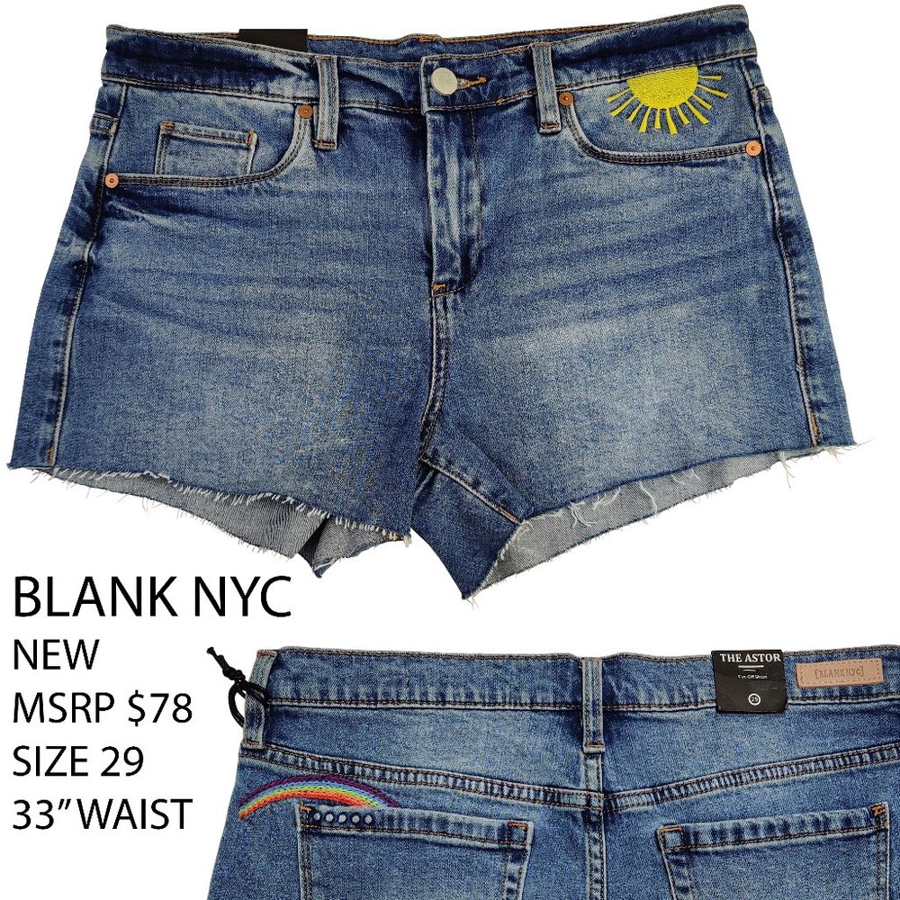 NEW BLANK NYC Cut-Off Denim Shorts Sun Rainbow